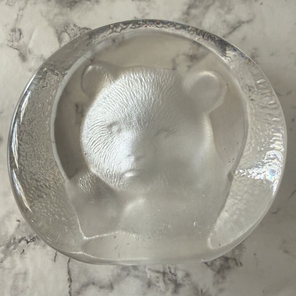 Zajecar Yugoslavia BEAR Paperweight Heavy Etched Art Crystal Sculpture